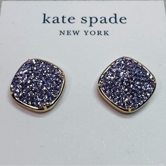 kate spade Jewelry - Kate Spade -Clay Pavé Square Stud Earrings, EUC, Violet and Gold